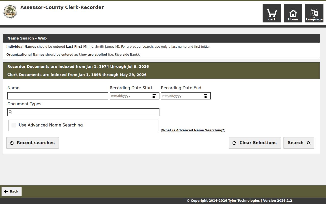 San Jacinto people search name fields and Riverside recorder coverage dates