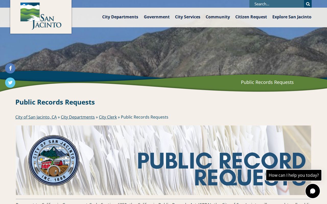 San Jacinto people search through the city public records request page