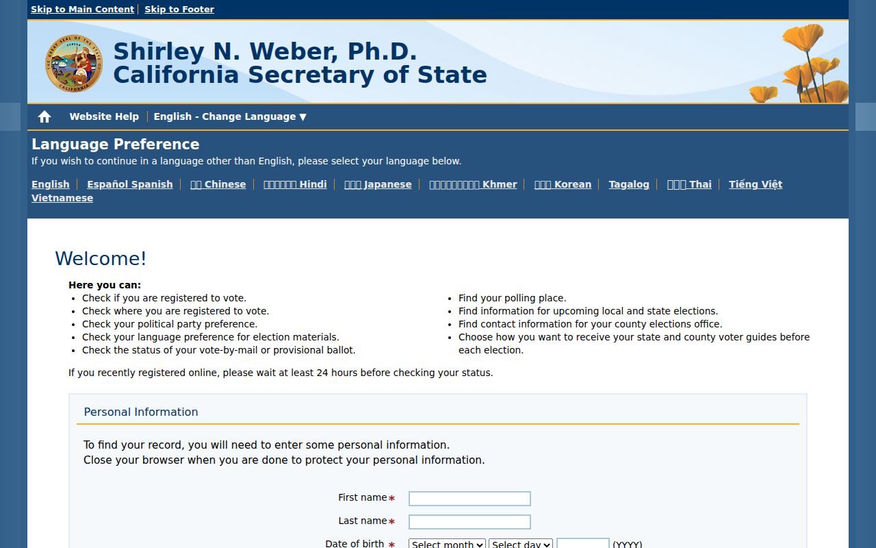San Jacinto voter registration lookup on California My Voter Status